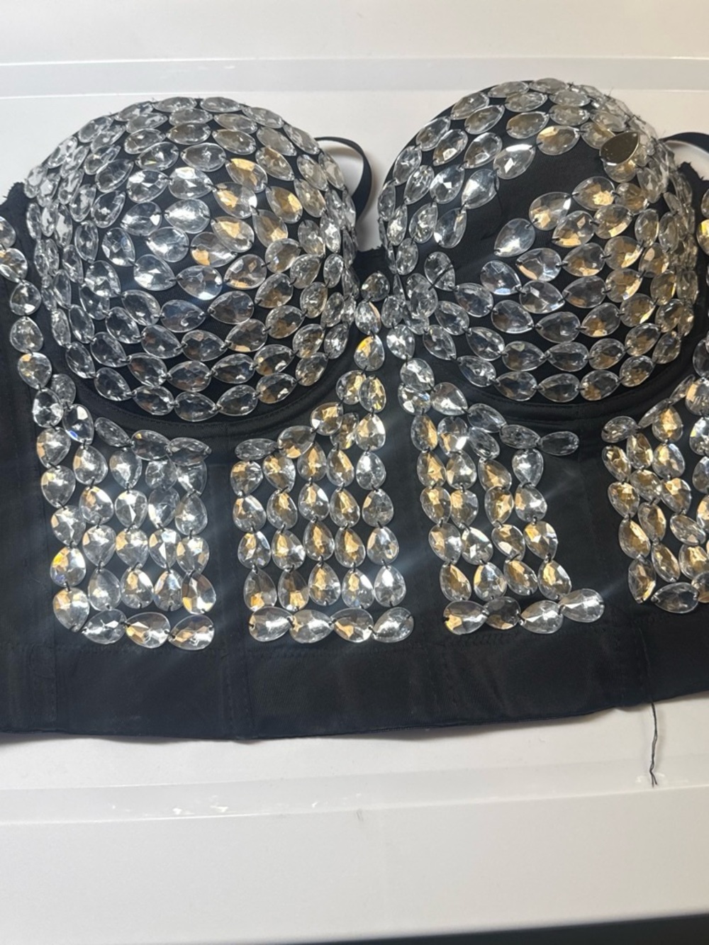 Crystal Embellished Black Bustier Bra